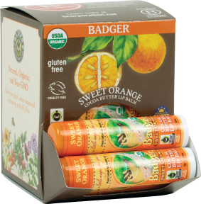 BADGER BALMS Sweet Orange Lip Balm Display
